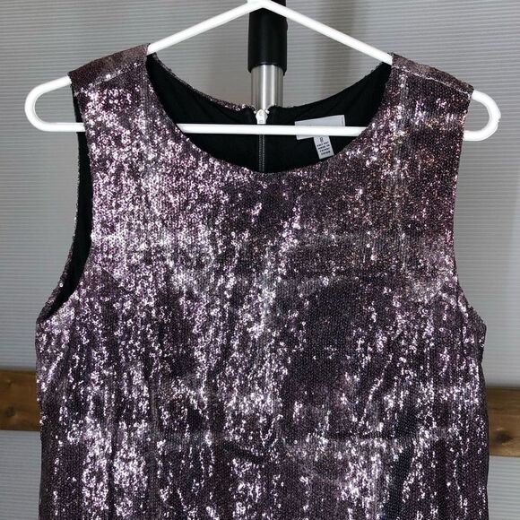 Linea DOMANI Sequin Animal Print Purple Sleeveless Dress Sz 8 /‎ 10 - Picture 6 of 8